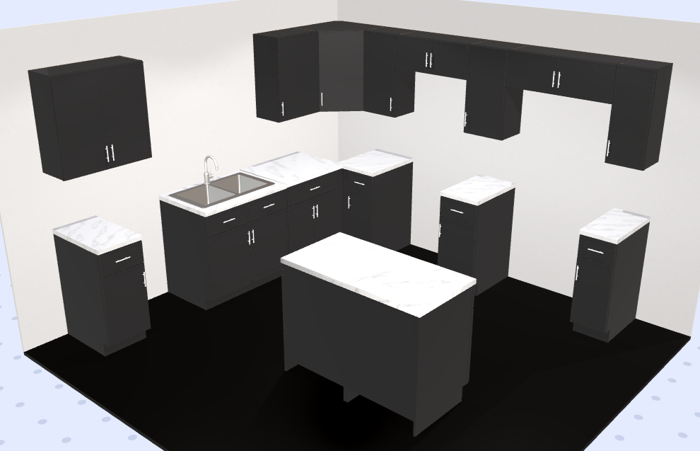 3D cabinet design render of a black shaker kitchen - Middle Tennessee Cabinetry